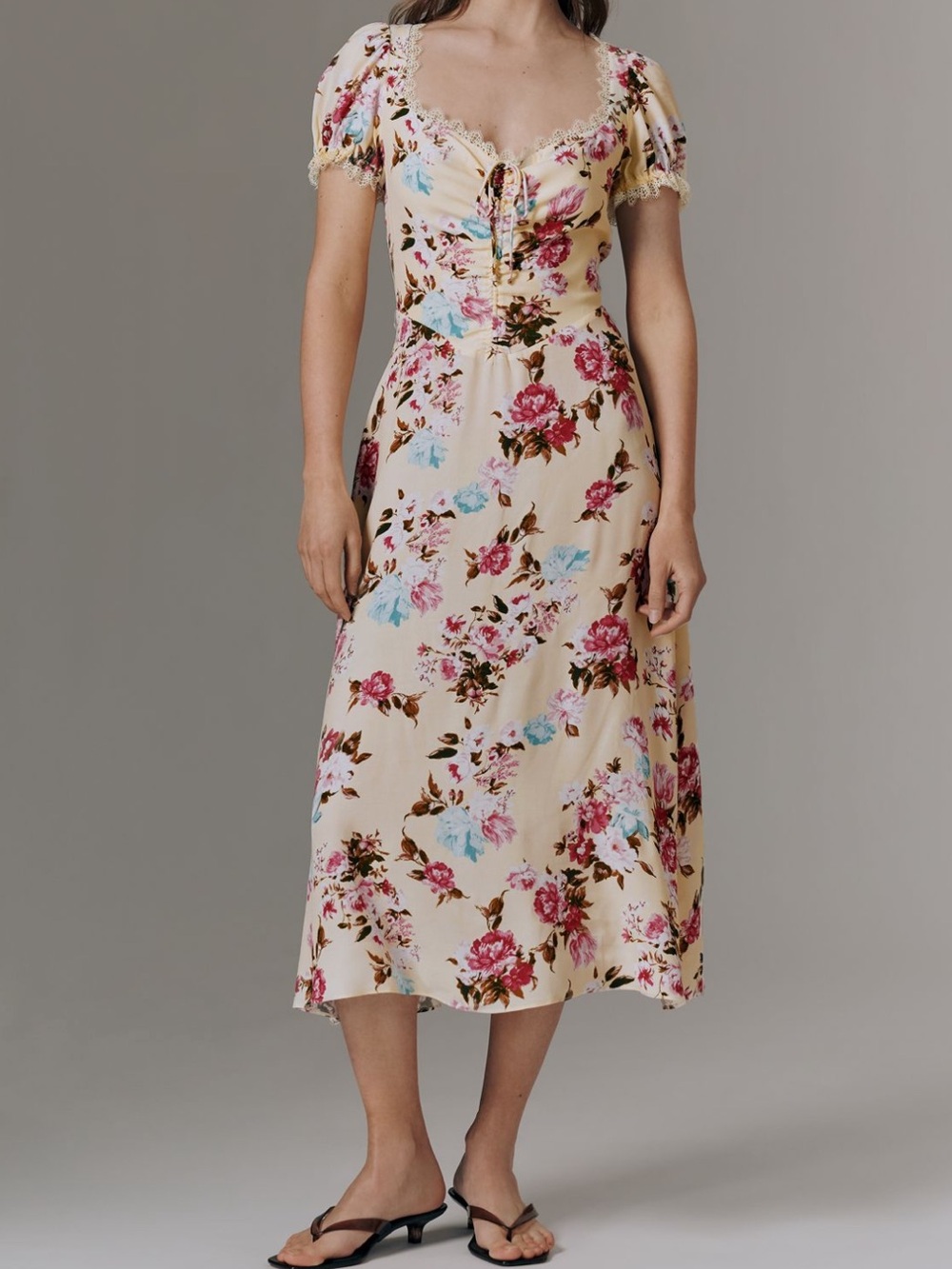 NWT Anthropologie Floral Print Midi Dress in Butter Yellow